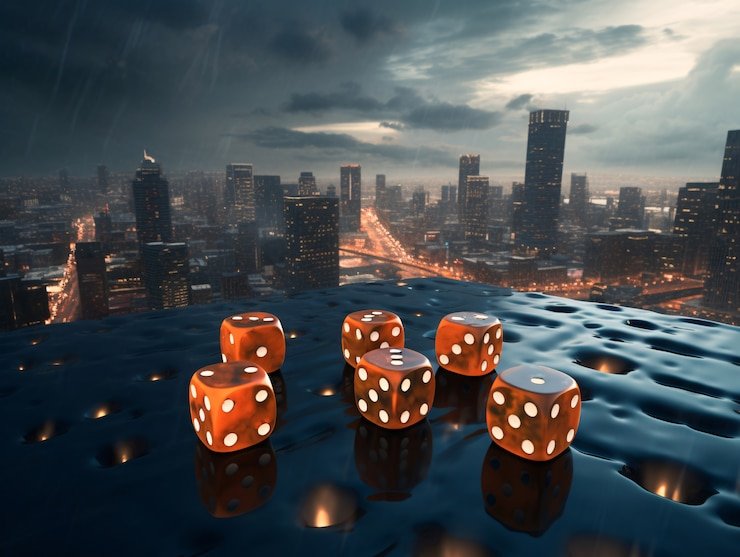 Live dealer casino table with cards and chips